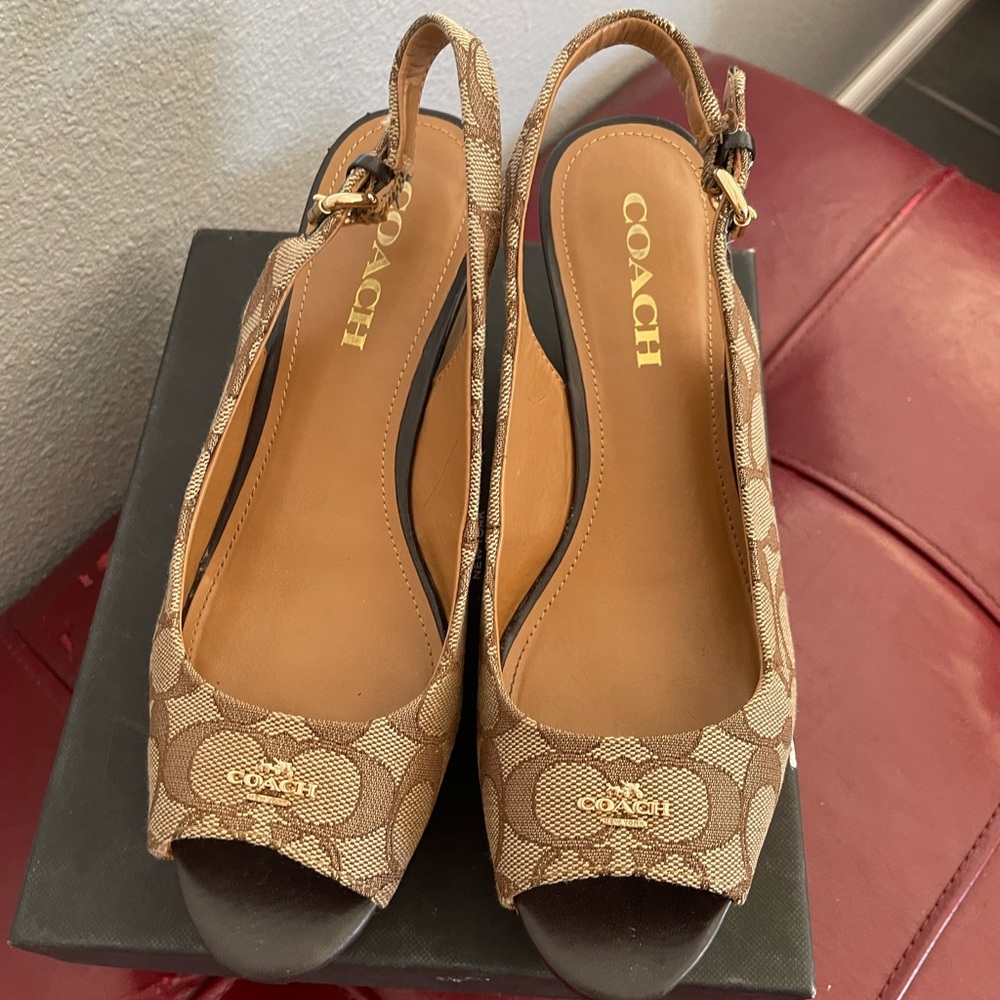 Coach Brown and Beige open toe Wedges